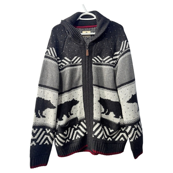 Casual men’s thick knitted zipper cardigan‎ sweater with bears size XL - Picture 1 of 5
